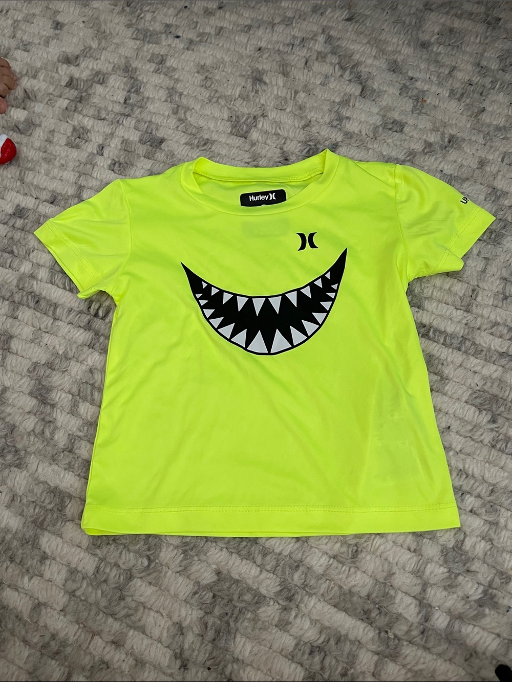 Hurley Neon Yellow Kids Tee with Black & White Shark Graphic